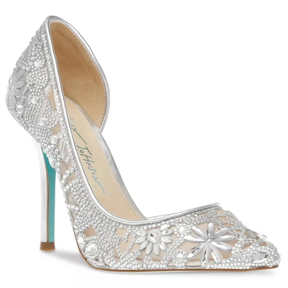 Betsey Johnson Silver Floral Embellished Heels